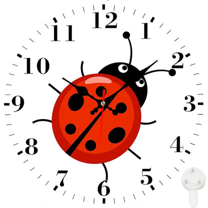 12" Silent Round Wall Clock with Cute Ladybug Design - Non-Ticking