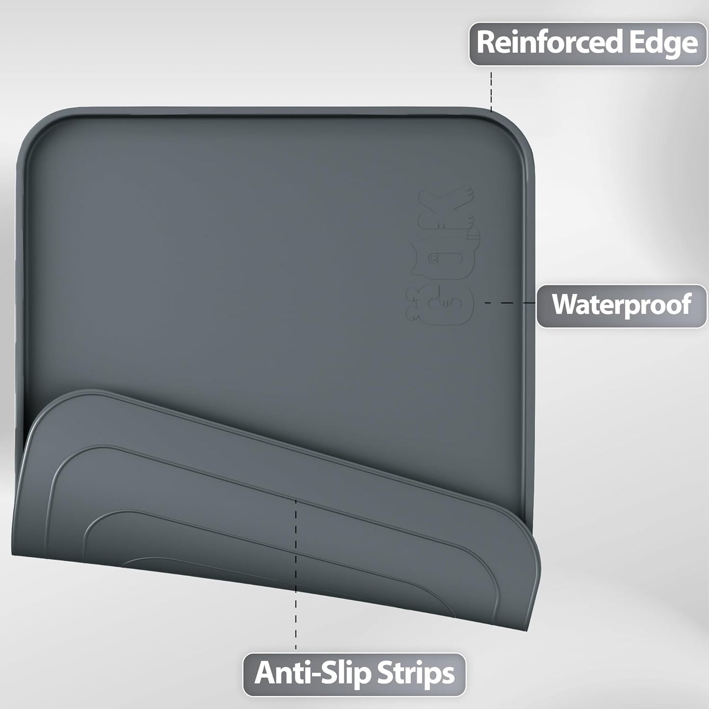 Silicone Dog Food Mat - Waterproof Anti-Slip Feeding Mat with Raised Edge | 24" x 16" Gray