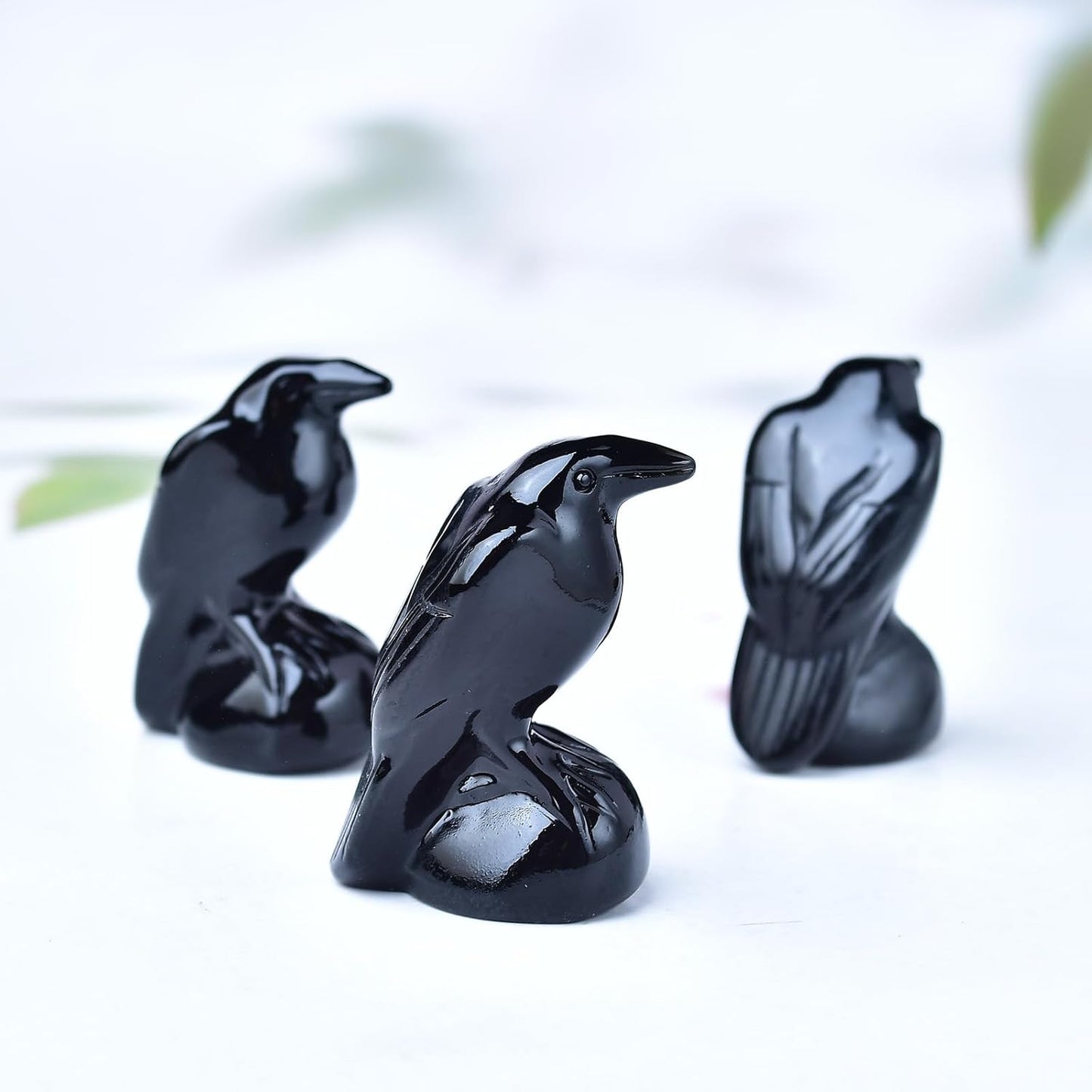 Natural Obsidian Crystal Raven Statue - 2" Healing Sculpture for Reiki Meditation & Home Decor
