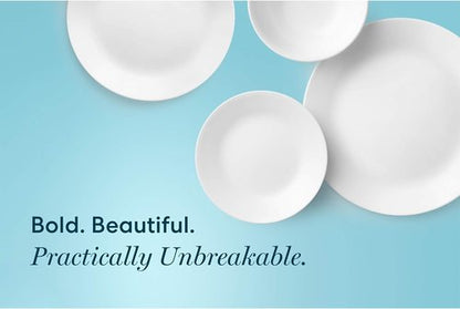 Corelle Vitrelle 38-Piece Dinnerware Set - Chip Resistant, Lightweight Plates & Bowls in Winter Frost White