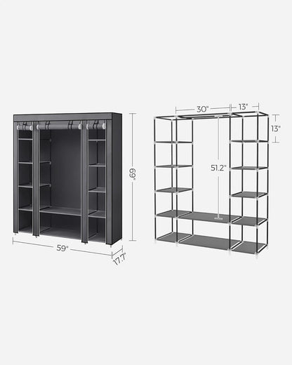 SONGMICS Portable Closet Wardrobe - Non-Woven Fabric Cover Clothes Organizer, 59 x 17.7 x 69 Inches, Gray