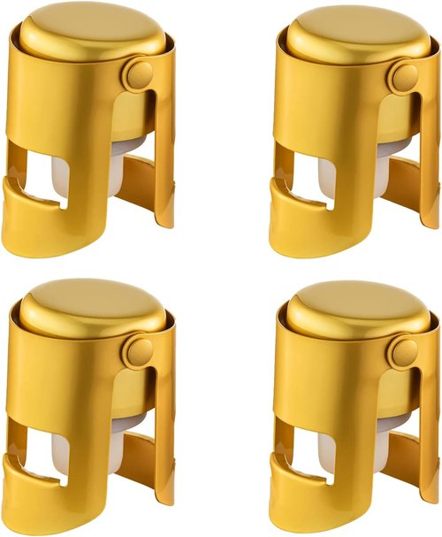 Champagne Stoppers with Stainless Steel Champagne Saver with Food Grade Silicone Leak proof Keep Fresh Suitable for Champagne, Cava, Prosecco and Sparkling (Gold, 4 Pack)
