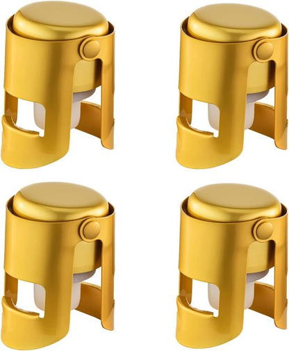 Champagne Stoppers with Stainless Steel Champagne Saver with Food Grade Silicone Leak proof Keep Fresh Suitable for Champagne, Cava, Prosecco and Sparkling (Gold, 4 Pack)