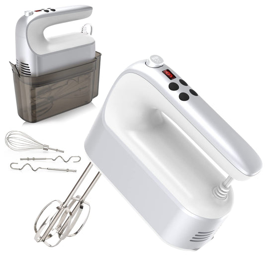 Yalame Hand Mixer 9 Speed with Digital Display, Touch Buttons, DC Motor and 5x Stainless Steel Accessories（Light Silvery)