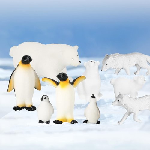 Kasyat 16 Pcs Polar Animals Figurines Set - Realistic Arctic Wildlife for Parties | Includes Bear, Penguin, Whale, Seal, and More