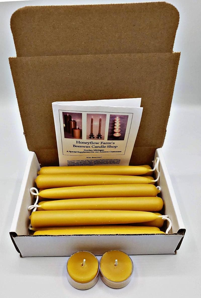 6 Pairs Beeswax Taper Candles - Early American Hand Dipped, 3/4" x 6" (12 Candles) + Tea Lights – Honeyflow Farm