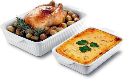 Ceramic Baking Dish Set by [Brand Name] - 2-Piece Rectangular Casserole Pans | 4.4QT & 1.8QT, Oven Safe, Dishwasher Safe, White