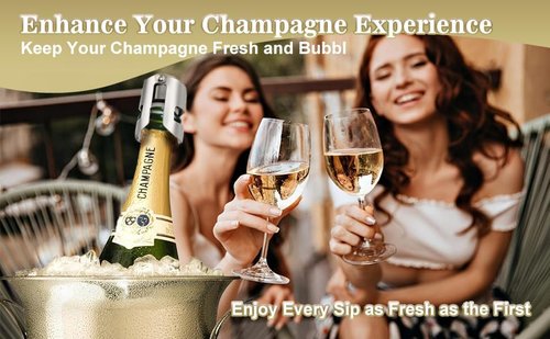 I-MART Pack of 2 Stainless Steel Champagne Stoppers, Prosecco, Sparkling Wine Bottle Stopper, Airtight Seal, Reusable, Dishwasher Safe