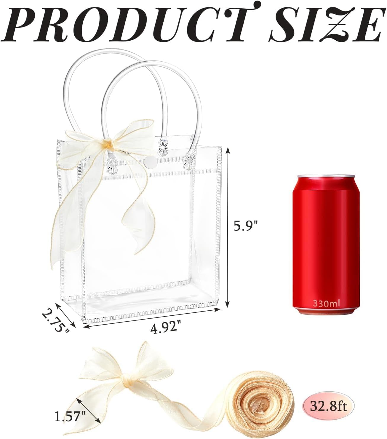 Ohuimrt 50 PCS Clear Plastic Gift Bags with Handles, 5.9 x 4.92 x 2.75 Inches Reusable Party Favor Bags with Ribbon Transparent Gift Wrap Bags Bulk for Weddings Birthdays