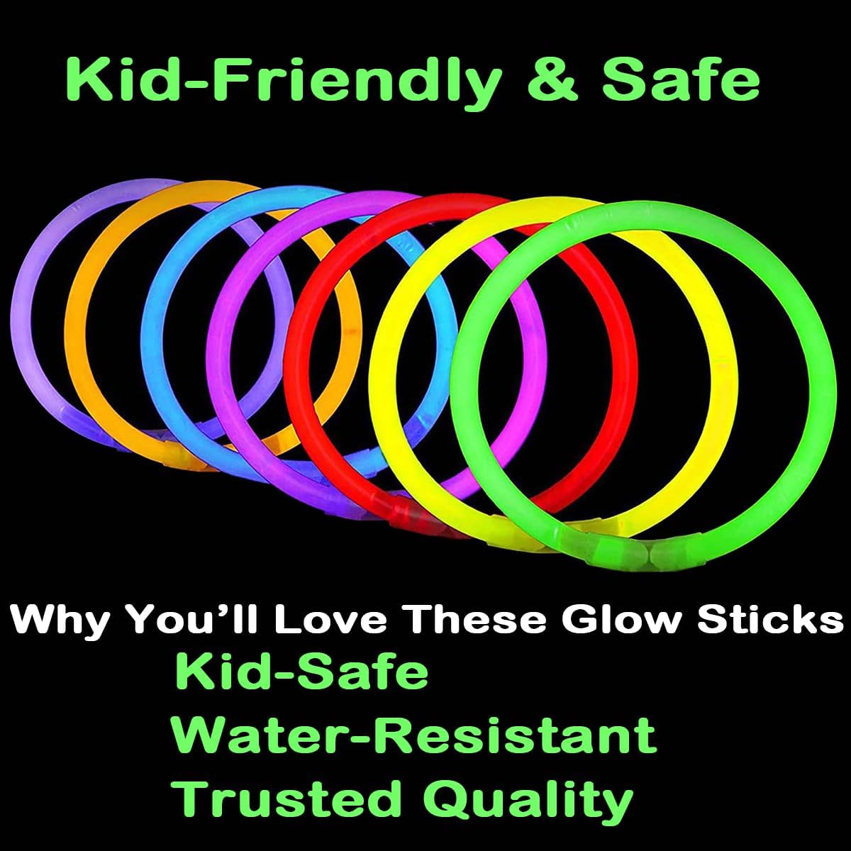 Skiennix Glow Sticks - 100PCS Bulk Party Pack for Halloween & Camping | 8” Glow Bracelets with Connectors