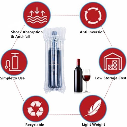 15 Packs Wine Bottle Protector Bags for Travel, goldhik Inflatable Packaging Bubble Wrap Bags for Wine Fruit Glass Bottle, Inflatable Air Column Cushion Bags with Free Pump