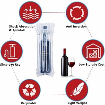 15 Packs Wine Bottle Protector Bags for Travel, goldhik Inflatable Packaging Bubble Wrap Bags for Wine Fruit Glass Bottle, Inflatable Air Column Cushion Bags with Free Pump