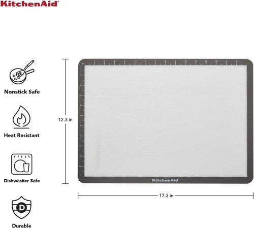 KitchenAid Silicone Baking Mat - Large 12x17-Inch, Durable & Non-Stick Gray Surface