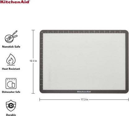 KitchenAid Silicone Baking Mat - Large 12x17-Inch, Durable & Non-Stick Gray Surface
