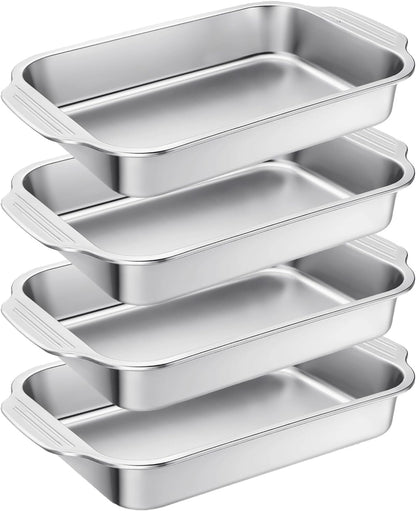 Skiennix Stainless Steel Cake Pan Set - 4 Pcs with Handles | 9 x 13 Inch Baking Bakeware for Casseroles, Fish, and More