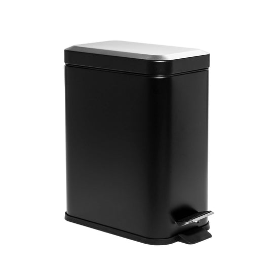 BINO Rectangular Step Trash Can - 1.3 Gallon Stainless Steel with Lid | Matte Black Kitchen & Bathroom Garbage Can