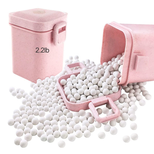 Ceramic Baking Beads Pie Weights Reusable 10mm Natural Pie Beads Ceramic Stoneware with Wheat Straw Container 35 Oz Total (2.2Lb|1000g) (Pink)