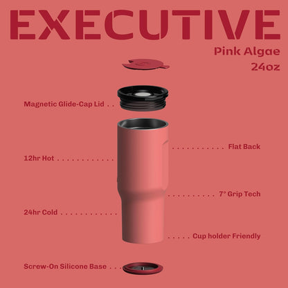 Zylo 24oz Stainless Steel Tumbler | Insulated, Spill-Proof Lid & Straw Compatible - Pink Algae
