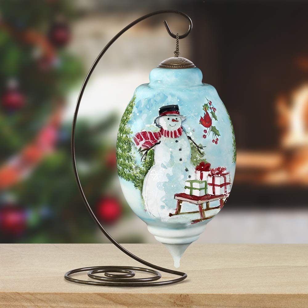 Ne'Qwa Limited Edition Wintery House and Snowman in Woods Ornament