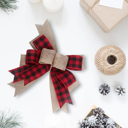 CREATCABIN Christmas Plaid Bow - 9.8 x 8.5 Inch Burlap Bowknot Ornament for Wreaths & Holiday Decor