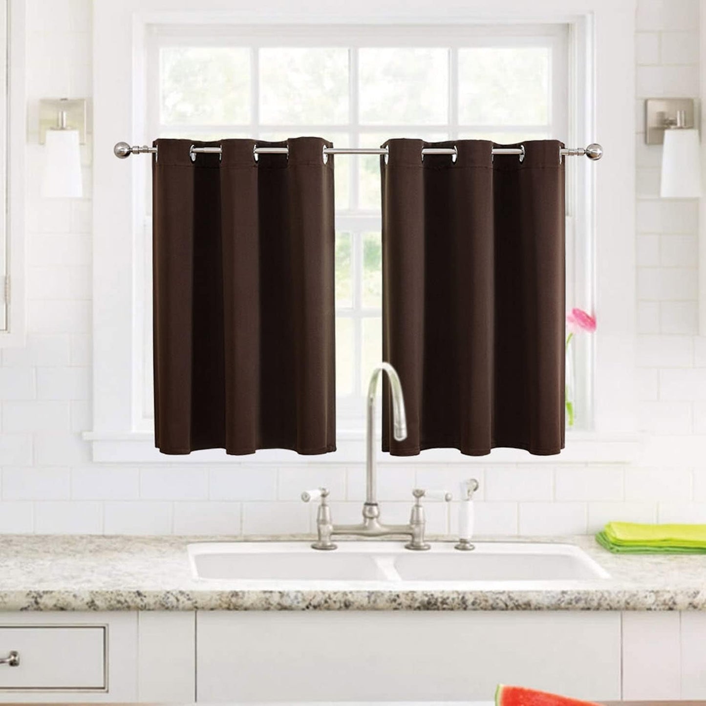 ChrisDowa Small Window Curtains - Grommet Thermal Insulated Room Darkening Panels (Brown, 42 x 36 Inch)