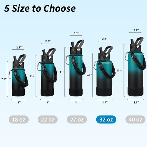 BJPKPK 32oz Insulated Water Bottle - Durable Stainless Steel with 3 Lids & Paracord Handle | Army Green & Black