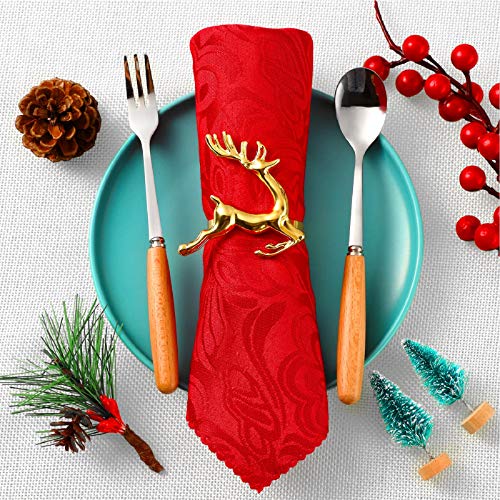 Willbond Gold Reindeer Napkin Rings - Set of 6 Christmas Table Decor