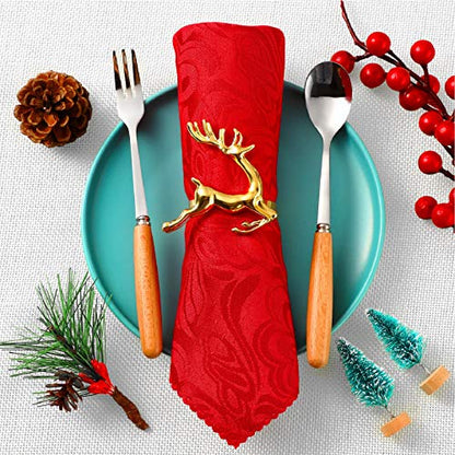 Willbond Gold Reindeer Napkin Rings - Set of 6 Christmas Table Decor