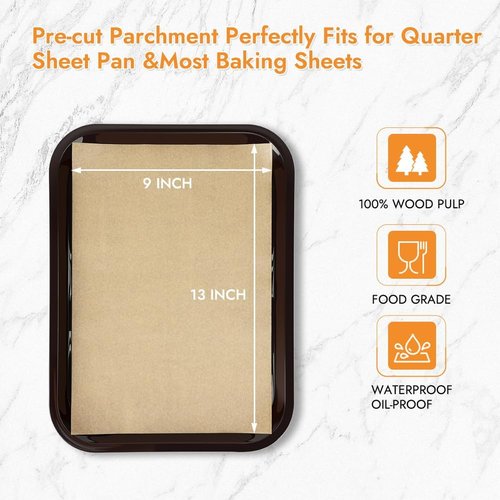 BYKITCHEN Non-Stick Parchment Paper Sheets - 9 x 13 Inch Precut Liners for Baking & Cooking (120 Pcs)