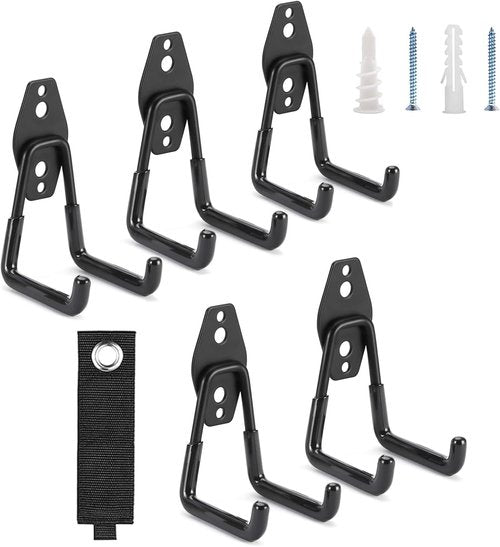 Garage Hooks by [Brand Name] - Heavy Duty Wall Mounted Storage Hangers for Ladders, Bikes & Tools | 6 Pack