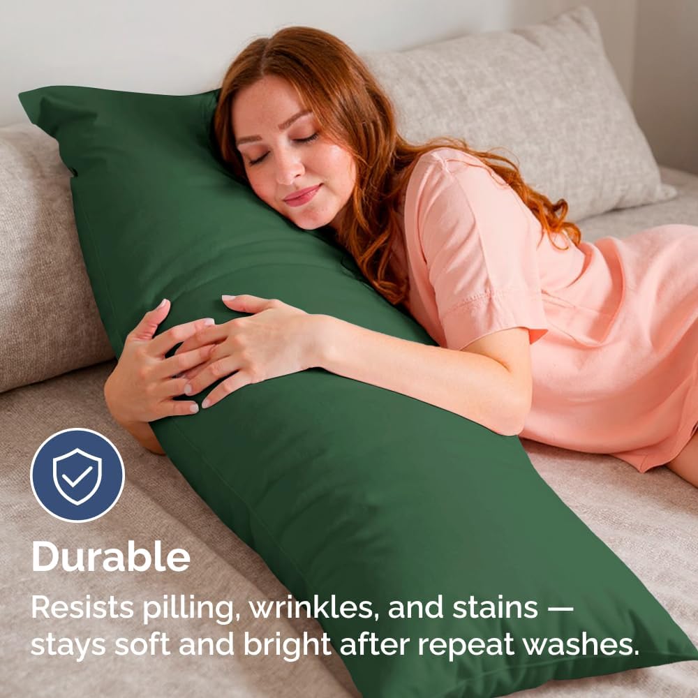 Skiennix Body Pillowcases Set of 4 | Soft & Breathable 20x54 Long Pillow Covers - Machine Washable in Emerald Green