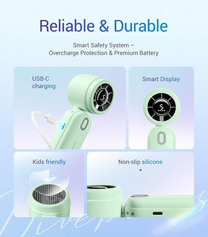 Diveblues Handheld Fan - 3-in-1 Portable Turbo Fan with LED Display | 12H Max Cooling, 4000mAh Battery