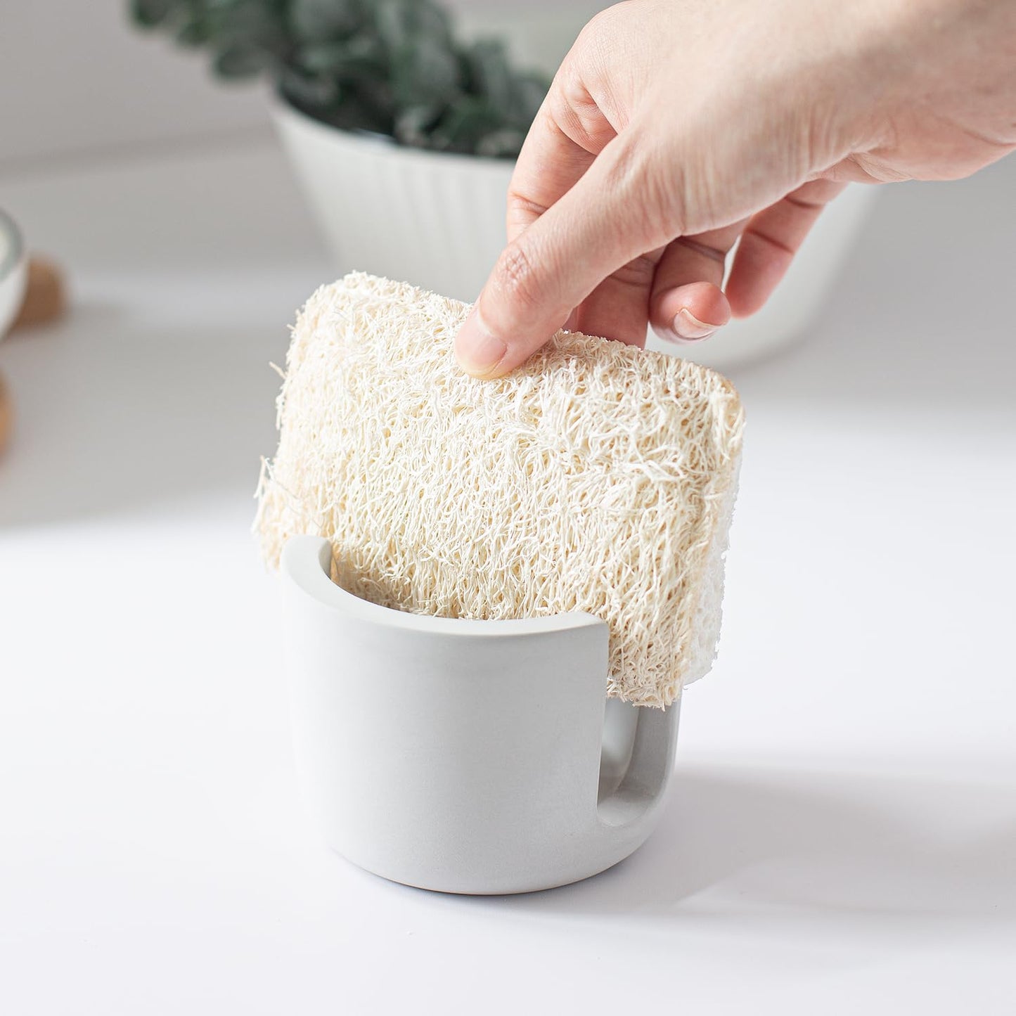 MOPHONICHOME Stone Sponge Holder for Kitchen Sink, Kitchen Sink Sponge Holder - Instant Dry Sink Organizer, Kitchen Sink Caddy, Ultra Absorbent Diatomite Dish Sponge Holder, (Light Grey)