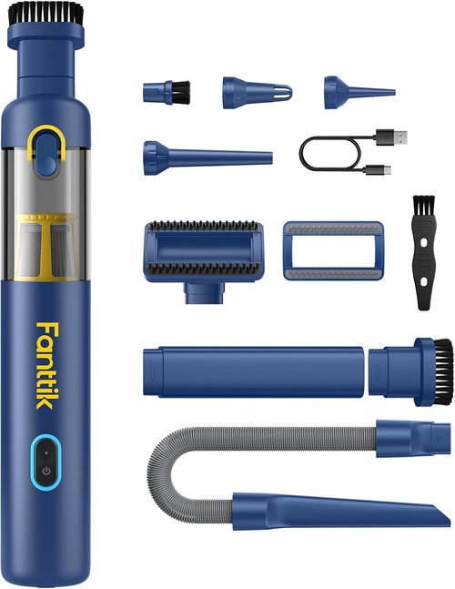Fanttik Slim V8 APEX Car Vacuum - 4-in-1 Portable Mini Cordless Design with 19000PA Suction Power | Blue
