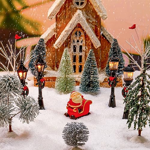 Christmas Village Scene Set with Miniature Trees & Street Lamps - 14 Pcs
