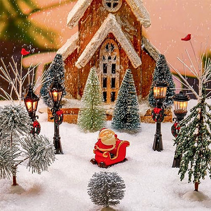 Christmas Village Scene Set with Miniature Trees & Street Lamps - 14 Pcs