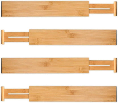 Utoplike Bamboo Drawer Dividers - Adjustable 4-Piece Set for Kitchen & Home Organization