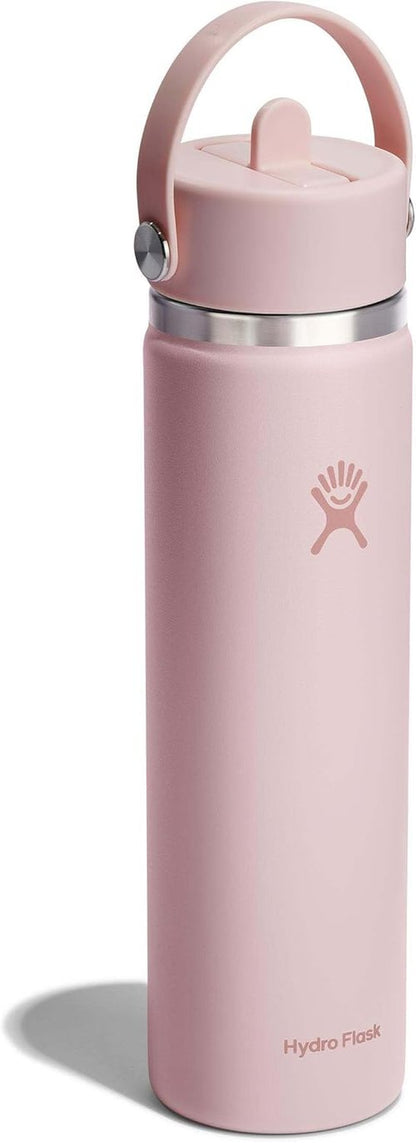 Hydro Flask Water Bottle - Insulated Stainless Steel with Wide Straw Lid | 24 Oz Trillium Pink, Leakproof