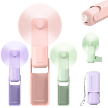 VanSmaGo 3 Pcs Portable Handheld Fans, 3 IN 1 USB-C Rechargeable [10H Working time] Mini Fan with 3 Speed, Flashlight, Lanyard, Folding Personal Fan, Gifts for Women Men Girls Kids, Purple&Pink&Green