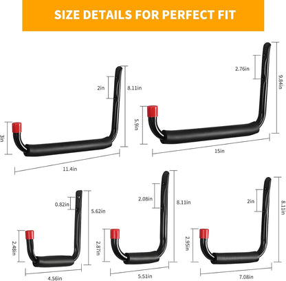 **Heavy Duty Garage Hooks - 6 Pack Utility Steel Wall Mount Organizers with EVA Foam Padding | 5.51 Inch**