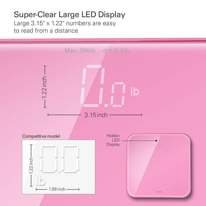 VisionTechShop S Body High Precision Ultra Wide Digital Body Weight Bathroom Scale up to 396lb/180kg, Super-Clear Large LED Display,Step-On Technology, Pink