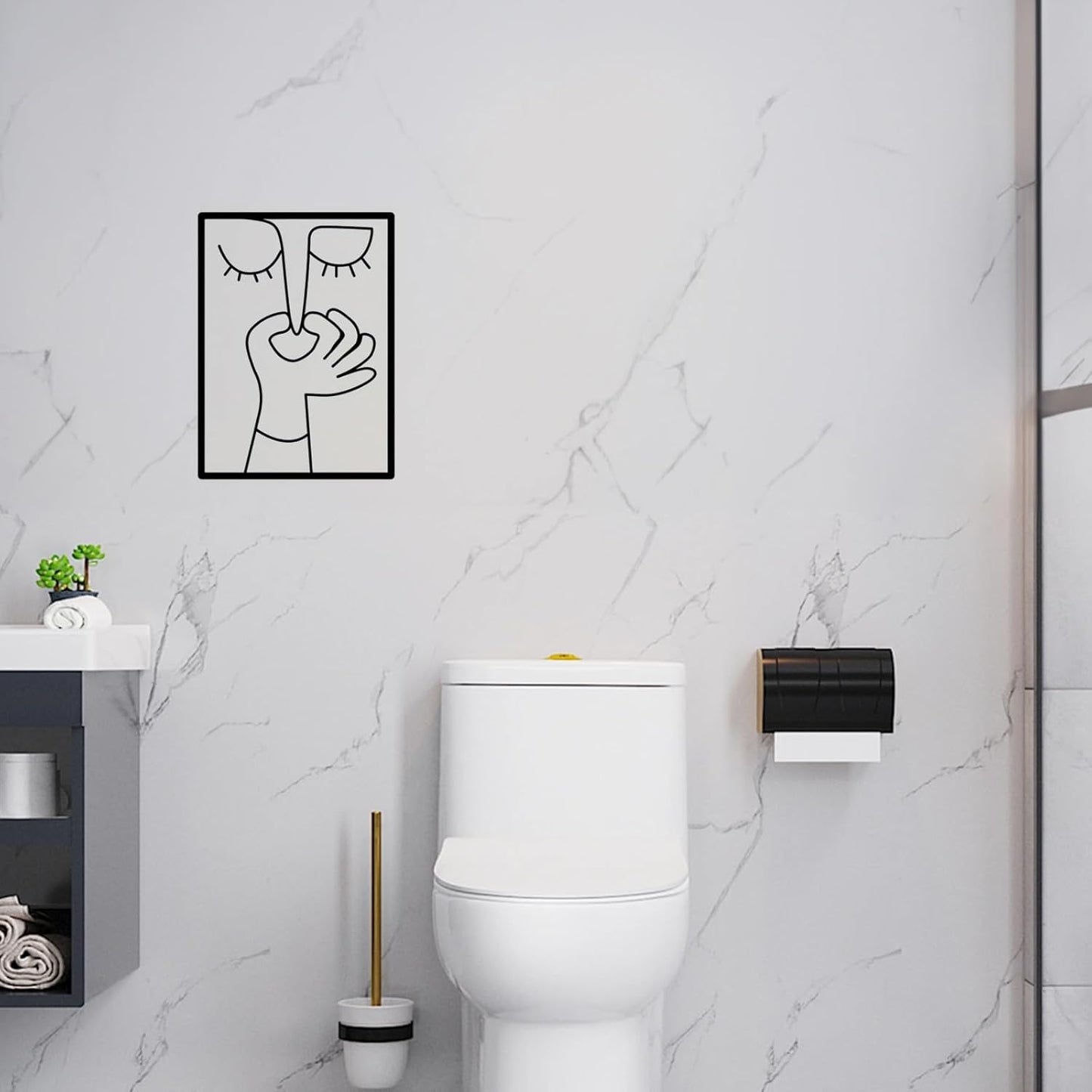 BOBOAR Bathroom Sign Decor - Modern Funny Black & White Wall Art for Restroom | Stylish Prints