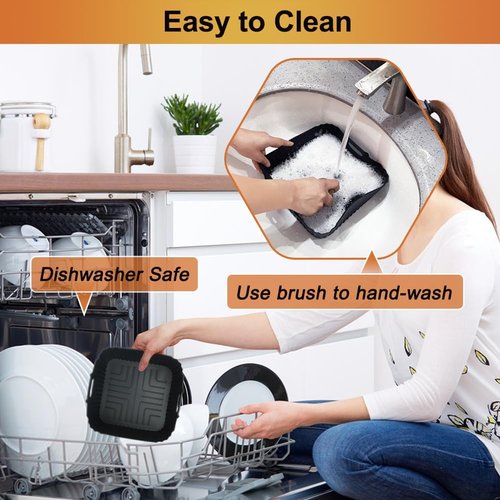 BYKITCHEN Air Fryer Silicone Liners - 8.5in Square Set of 2 for Ninja & Cosori 4.5-6.5 QT Air Fryers
