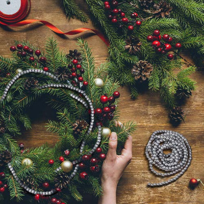 12 Feet Wooden Bead Garland for Christmas Tree Decor - Silver Gray