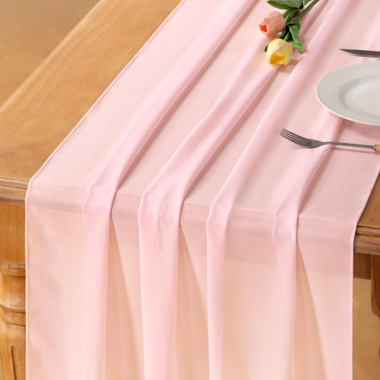 Socomi Blush Pink Chiffon Table Runner - 10ft | Elegant Wedding & Party Decor, 29x120 Inches