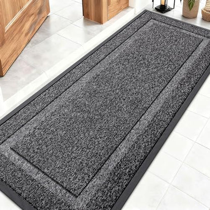 OLANLY Front Door Mat Indoor Outdoor Entrance, Waterproof All-Season, All-Weather Doormat, Sturdy Natural Rubber, Low Profile, Easy Clean Patio Porch Entryway Mat, 59x20, Black and White