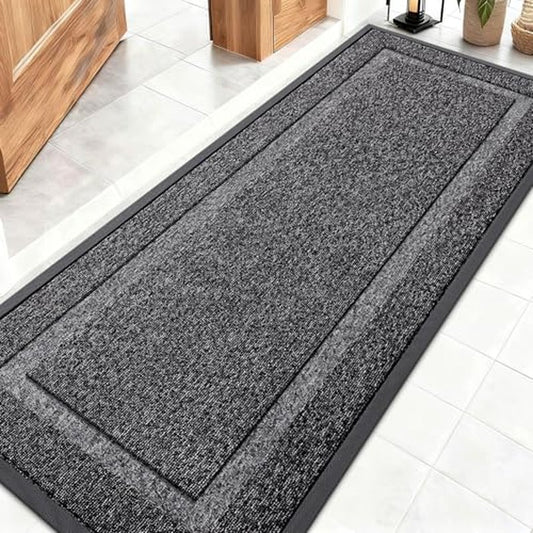 OLANLY Front Door Mat Indoor Outdoor Entrance, Waterproof All-Season, All-Weather Doormat, Sturdy Natural Rubber, Low Profile, Easy Clean Patio Porch Entryway Mat, 59x20, Black and White