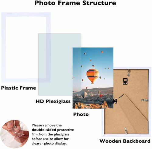 JCJMY 8x13 Picture Frame - White Wall Hanging & Tabletop Display | Shatter-Resistant Plexiglass