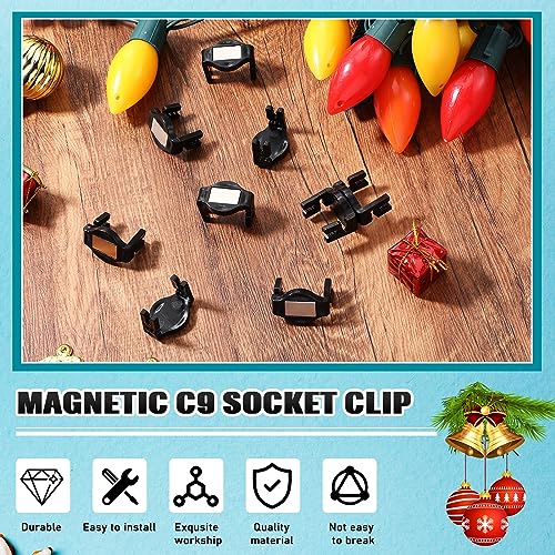 200 Pieces Magnetic Christmas Light Clips for C9 Bulbs - Black Square