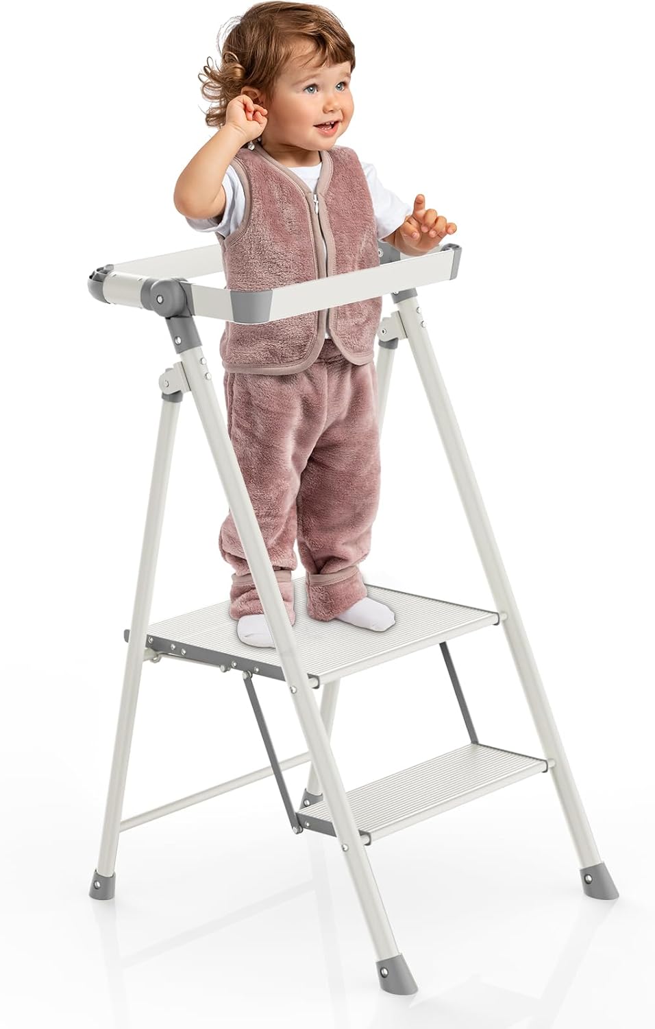 UNICOO Foldable Toddler Tower - 2-Step Kids Step Stool with Safety Rail | Compact Design for Home Use